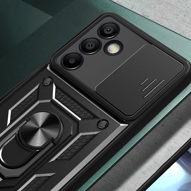 Hybrid Armor Camshield with Camera Cover and Metal Ring for Samsung Galaxy S24 FE - Black 3