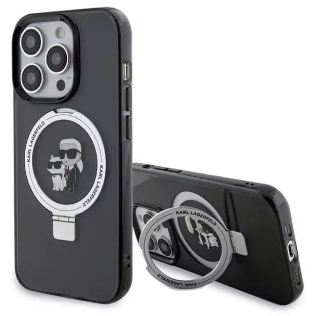 Karl Lagerfeld KLHMP15LHMRSKCK iPhone 15 Pro 6.1&quot  black/black hardcase Ring Stand Karl&amp Choupette MagSafe