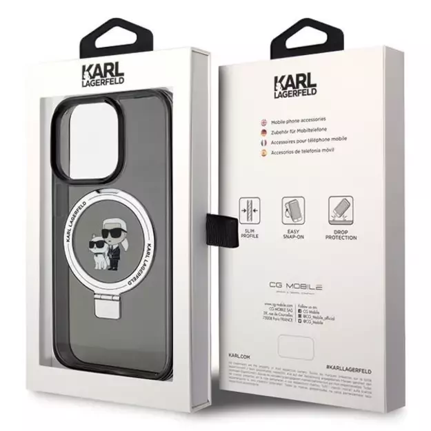 Karl Lagerfeld KLHMP15LHMRSKCK iPhone 15 Pro 6.1&quot  black/black hardcase Ring Stand Karl&amp Choupette MagSafe 7