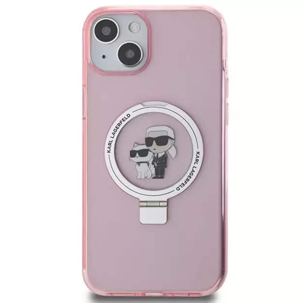 Karl Lagerfeld KLHMP15SHMRSKCP iPhone 15 6.1&quot  pink/pink hardcase Ring Stand Karl&amp Choupette MagSafe 2