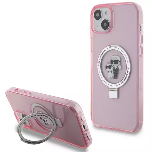 Karl Lagerfeld KLHMP15SHMRSKCP iPhone 15 6.1&quot  pink/pink hardcase Ring Stand Karl&amp Choupette MagSafe