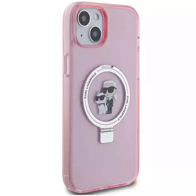 Karl Lagerfeld KLHMP15SHMRSKCP iPhone 15 6.1&quot  pink/pink hardcase Ring Stand Karl&amp Choupette MagSafe 3