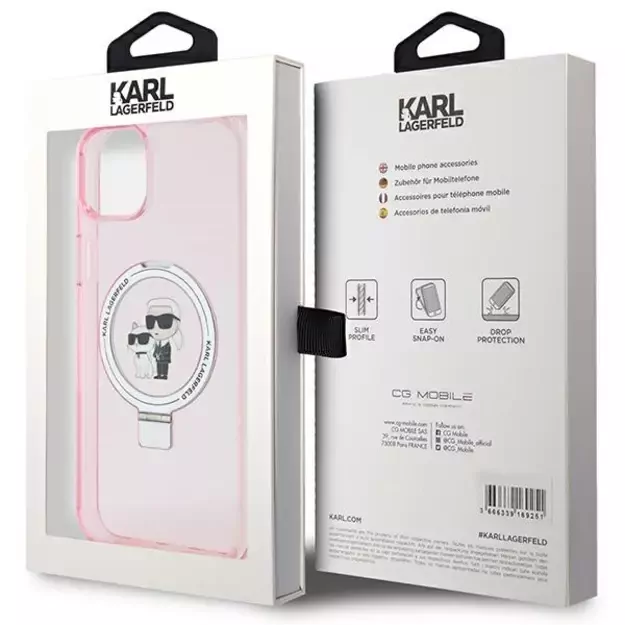 Karl Lagerfeld KLHMP15SHMRSKCP iPhone 15 6.1&quot  pink/pink hardcase Ring Stand Karl&amp Choupette MagSafe 7