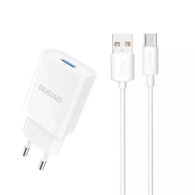 Dudao A4EU USB-A 2.1A wall charger - white + USB-A - USB-C cable