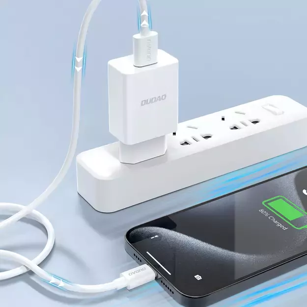 Dudao A4EU USB-A 2.1A wall charger - white + USB-A - USB-C cable 4