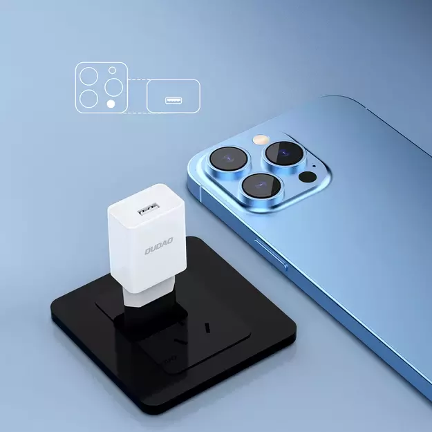 Dudao A4EU USB-A 2.1A wall charger - white + USB-A - USB-C cable 5