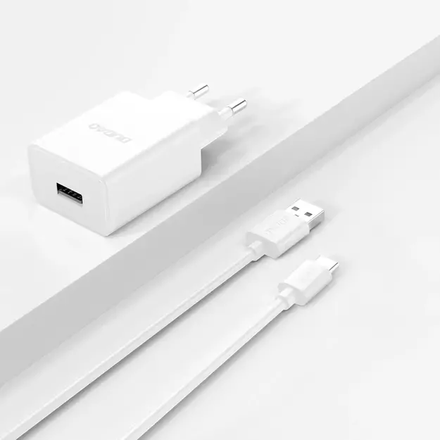 Dudao A4EU USB-A 2.1A wall charger - white + USB-A - USB-C cable 3