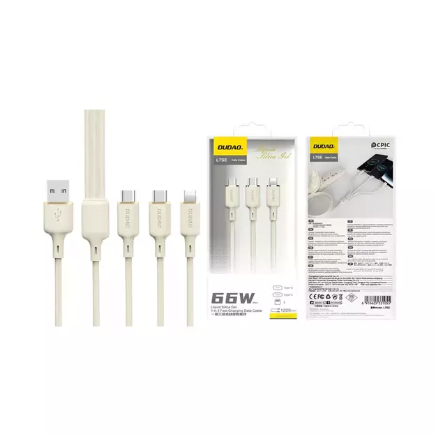 Dudao L7SE 3in1 USB-A - 2x USB-C / Lightning 66W Cable 1.2m - beige 3