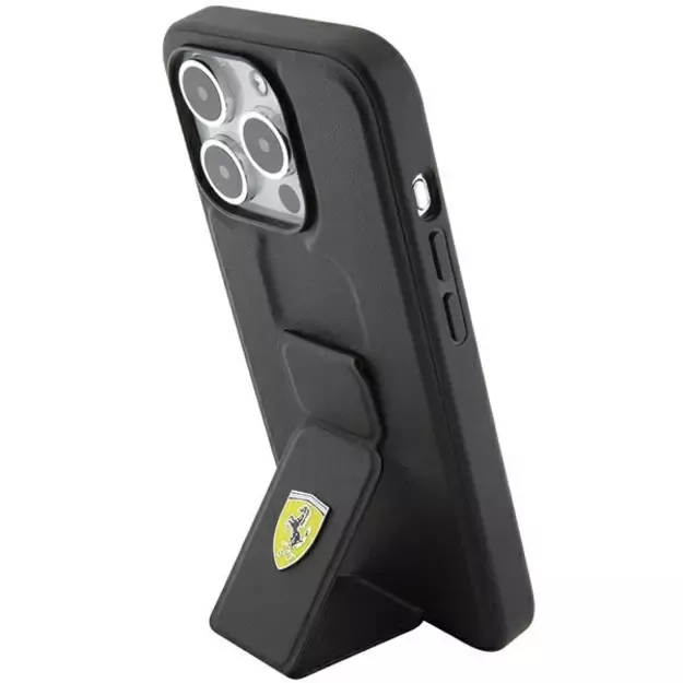 Ferrari Grip Stand Metal Logo case for iPhone 15 Pro - black 2