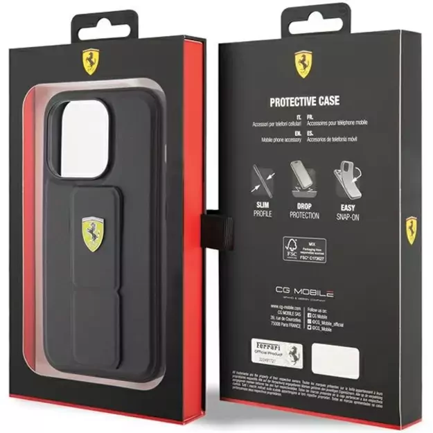 Ferrari Grip Stand Metal Logo case for iPhone 15 Pro - black 8