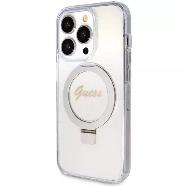Guess Ring Stand Script Glitter MagSafe case for iPhone 15 Pro - transparent 11