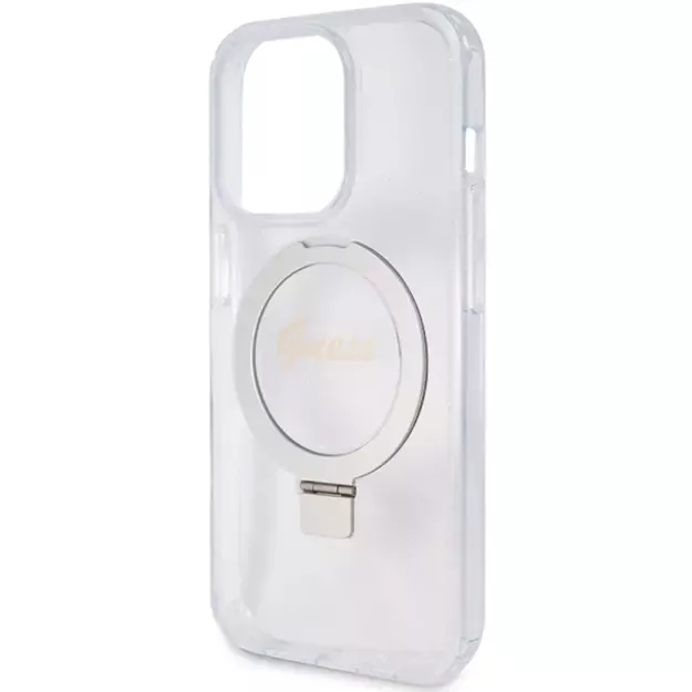 Guess Ring Stand Script Glitter MagSafe case for iPhone 15 Pro - transparent 1