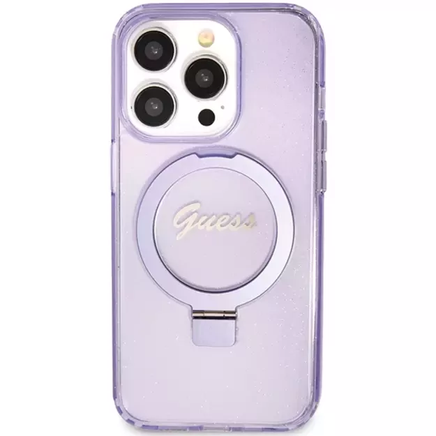 Guess Ring Stand Script Glitter MagSafe case for iPhone 15 Pro Max - purple 2