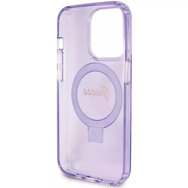 Guess Ring Stand Script Glitter MagSafe case for iPhone 15 Pro Max - purple 6