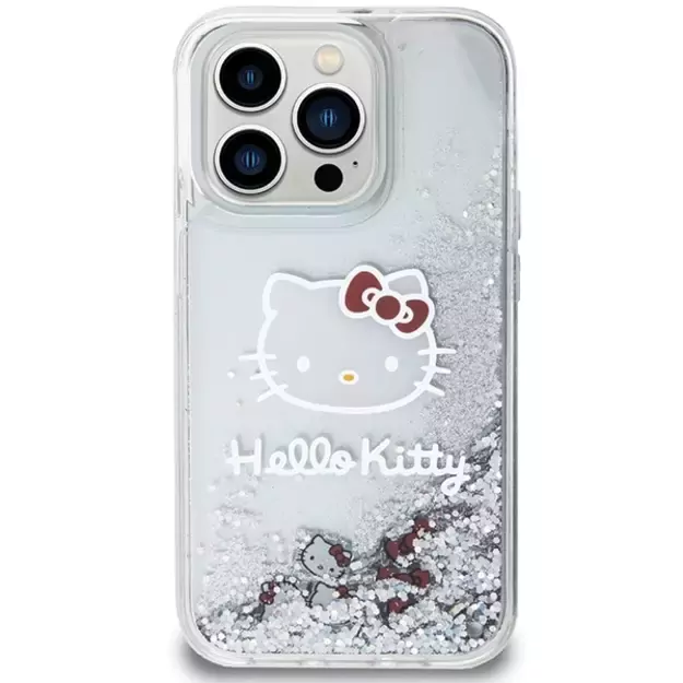 Hello Kitty Liquid Glitter Charms Kitty Head case for iPhone 14 Pro Max - silver 2
