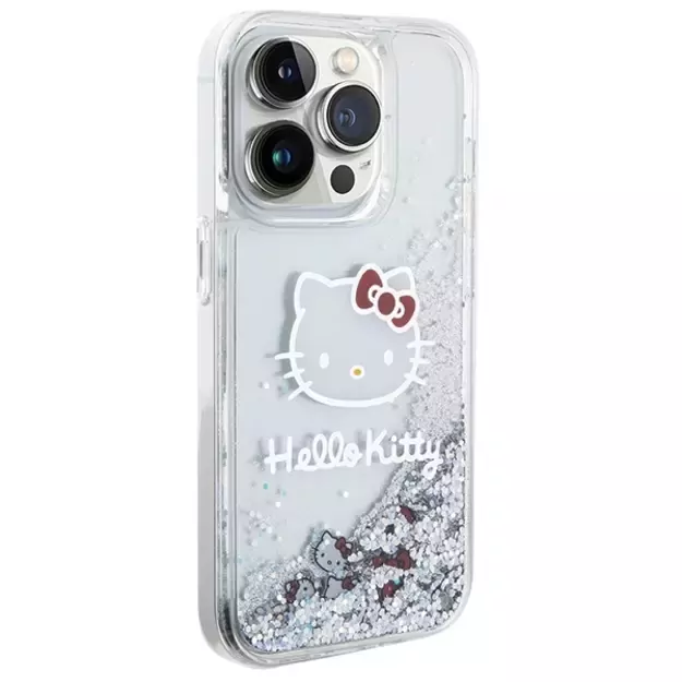 Hello Kitty Liquid Glitter Charms Kitty Head case for iPhone 14 Pro Max - silver 3