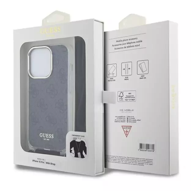 Guess Crossbody Cord 4G Print case for iPhone 15 Pro Max - black 12