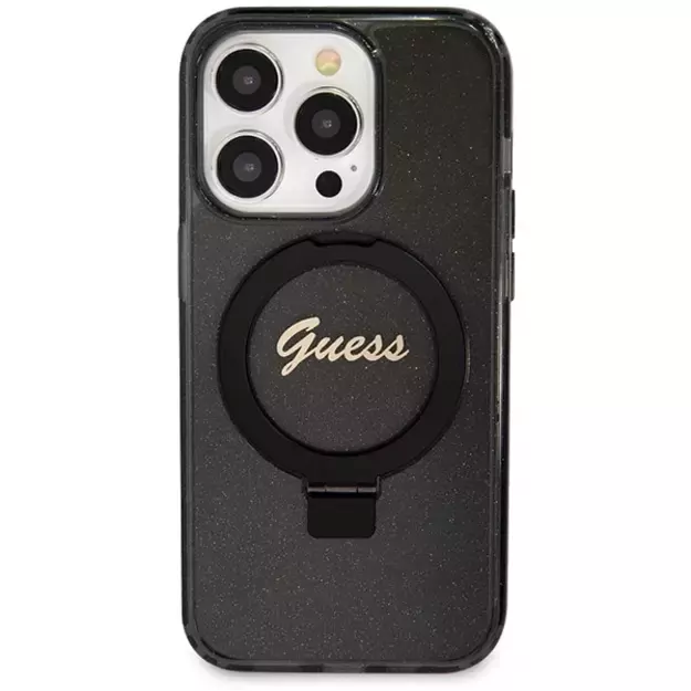 Guess Ring Stand Script Glitter MagSafe case for iPhone 14 Pro Max - black 2