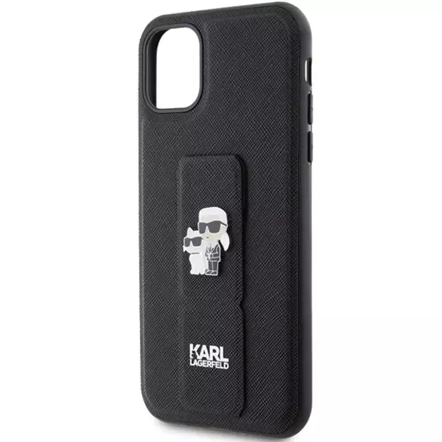 Karl Lagerfeld Gripstand Saffiano Karl&amp Choupette Pins case for iPhone 11 / Xr - black 5