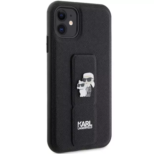 Karl Lagerfeld Gripstand Saffiano Karl&amp Choupette Pins case for iPhone 11 / Xr - black 3