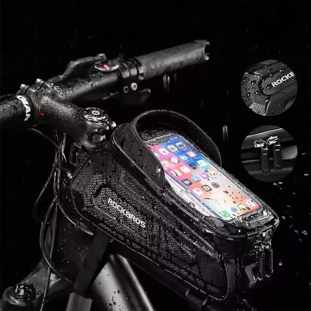 Rockbros B68 bicycle bag for armored frame with phone pocket and cover 1.7l - black 6