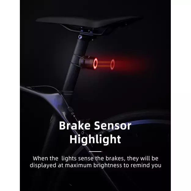 Rockbros Q3 Rear Bike Light with Smart Stop System - Black 12