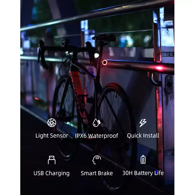Rockbros Q3 Rear Bike Light with Smart Stop System - Black 6