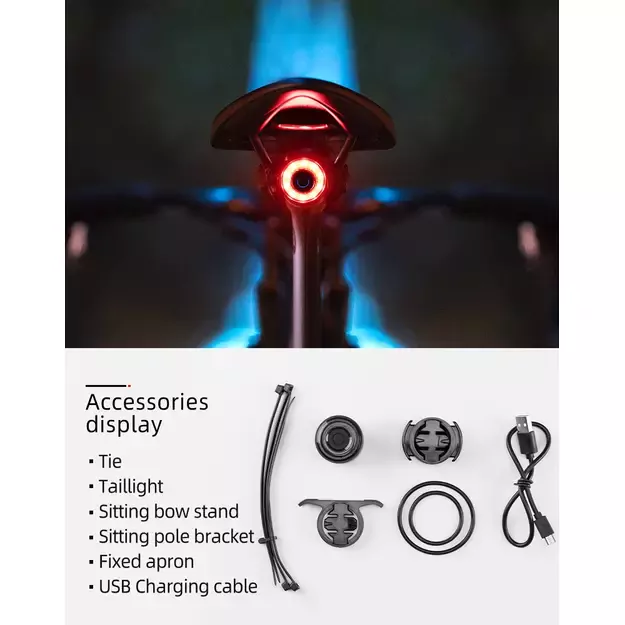 Rockbros Q3 Rear Bike Light with Smart Stop System - Black 13