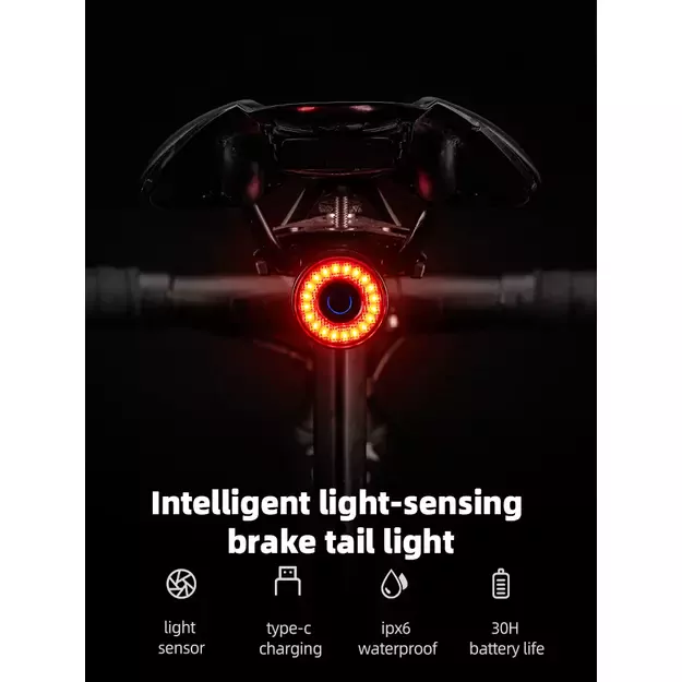 Rockbros Q3 Rear Bike Light with Smart Stop System - Black 16