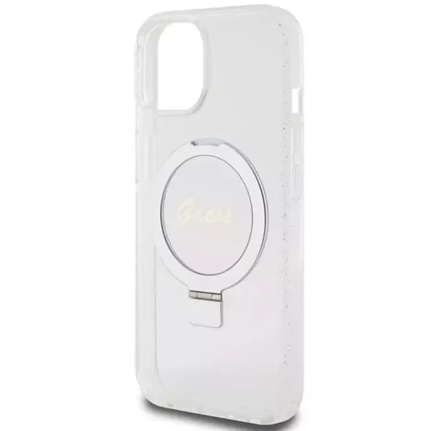Guess Ring Stand Script Glitter MagSafe case for iPhone 15 / 14 / 13 - transparent 13
