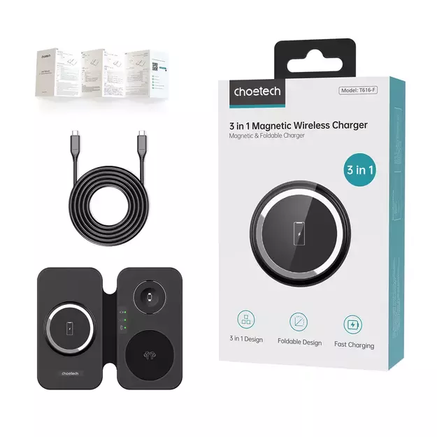 Choetech T616-F 3in1 inductive charger compatible with Apple and Samsung devices - black 2
