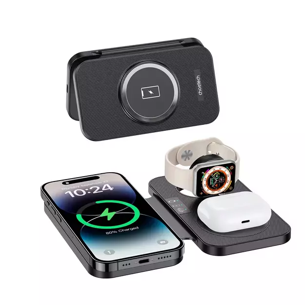 Choetech T616-F 3in1 inductive charger compatible with Apple and Samsung devices - black 1