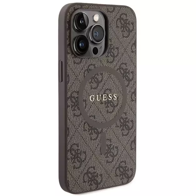 Guess 4G Collection Leather Metal Logo MagSafe Case for iPhone 13 Pro / iPhone 13 - Brown 3