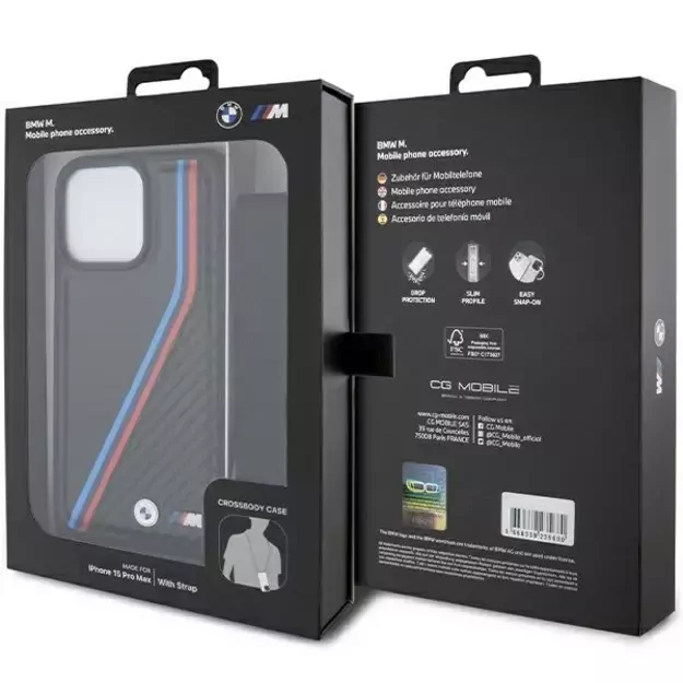 BMW M Edition Carbon Tricolor Lines &amp  Strap case for iPhone 15 Pro - black 1