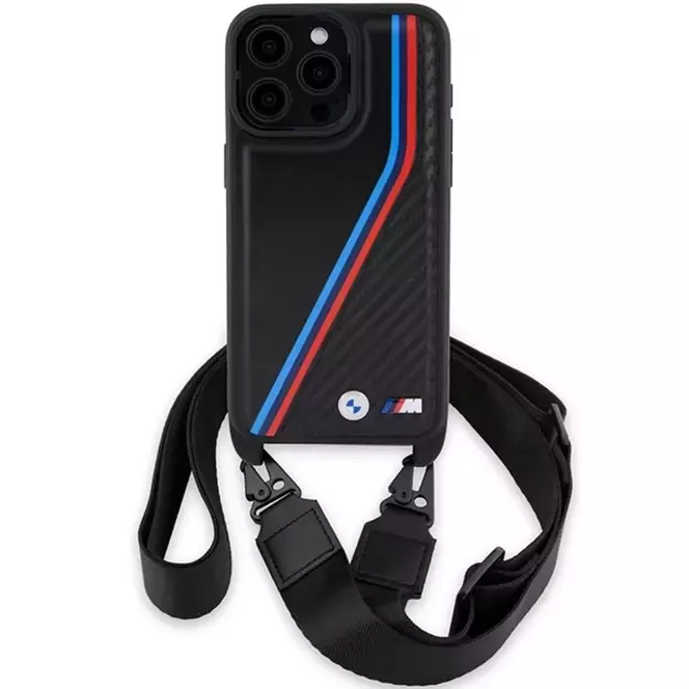 BMW M Edition Carbon Tricolor Lines &amp  Strap case for iPhone 15 Pro - black 8