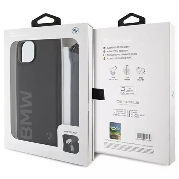 BMW Signature Leather Wordmark Cord Case for iPhone 15/14/13 - Black 6