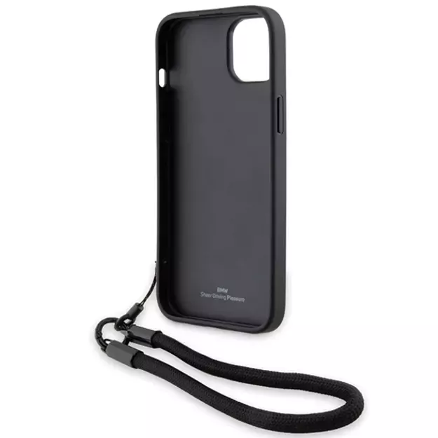 BMW Signature Leather Wordmark Cord Case for iPhone 15/14/13 - Black 5