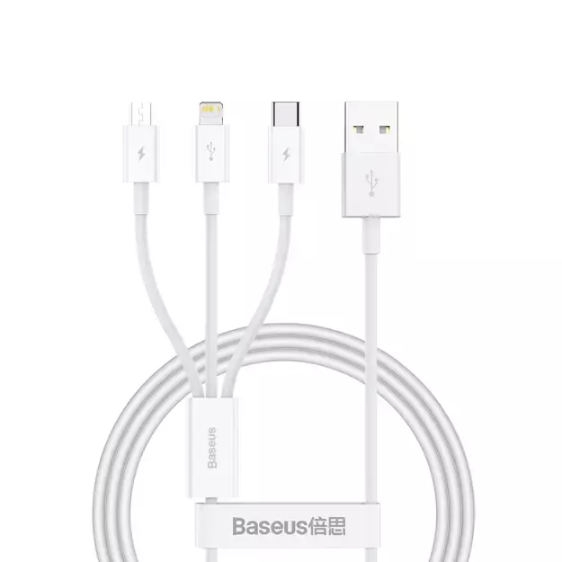 Baseus Superior Series USB-A - USB-C / Lightning / micro USB 3.5A cable 0.5m - white
