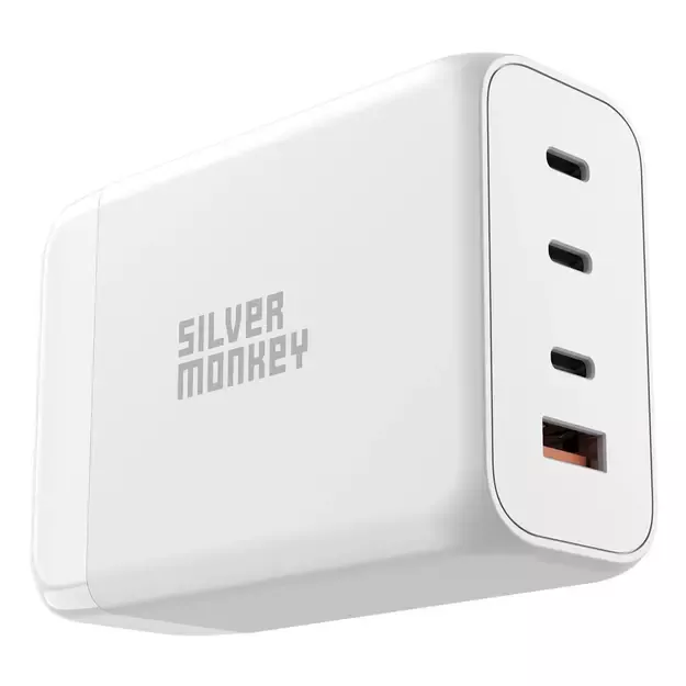 Silver Monkey SMA156 200W GaN charger 3x USB-C PD USB-A QC 3.0 with detachable power cable - white 1