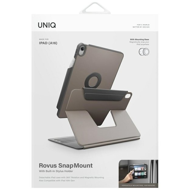 Uniq Rovus Snapmount Magnetic 360 Rotating Detachable Case for iPad 11&quot  2025 / iPad 10.9&quot  2022 (10th gen.) - Gray 9