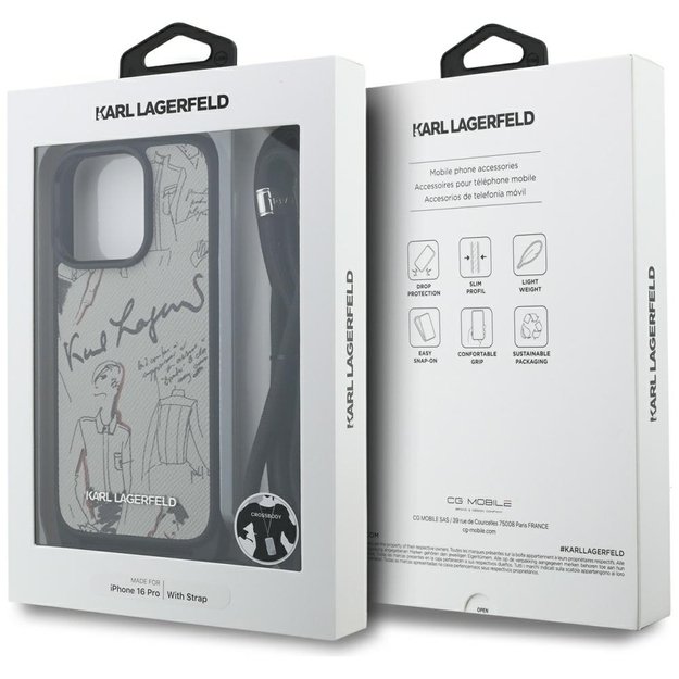 Karl Lagerfeld Crossbody Grained Pattern &amp  Logo Case for iPhone 16 Pro - Gray 6