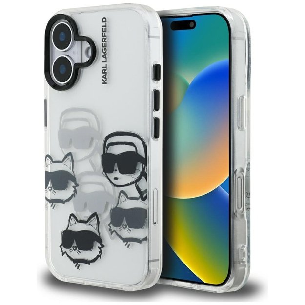 Karl Lagerfeld IML Multi K&amp C Head Pattern Case for iPhone 16 - Transparent