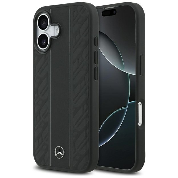 Mercedes Leather Laurel Leaves Stripes MagSafe Case for iPhone 17 - Black