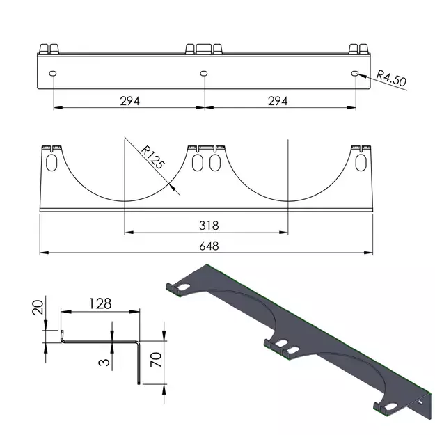 Wall holder for 2 gas cylinders, max. diameter 250 mm PRO-LINE cylinders 1