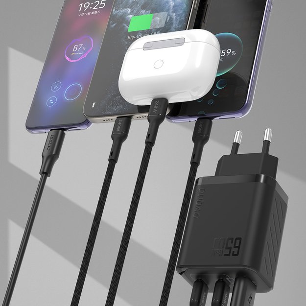 Dudao A29 65W GaN Wall Charger 2 x USB-C + 1 x USB-A - Black 3
