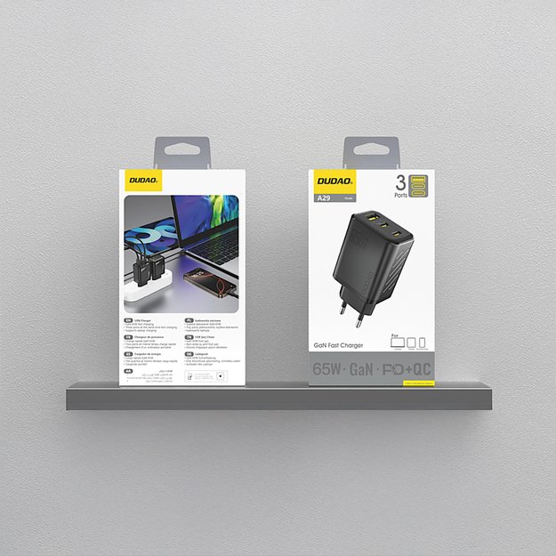 Dudao A29 65W GaN Wall Charger 2 x USB-C + 1 x USB-A - Black 2