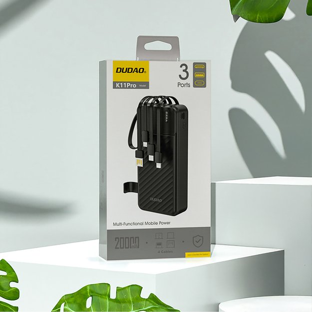 Dudao K11 Pro 20000mAh Powerbank with Built-in Cables - Black 3
