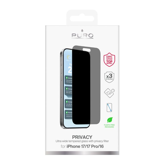 Puro Privacy Tempered Glass for iPhone 17 / iPhone 17 Pro / iPhone 16 1