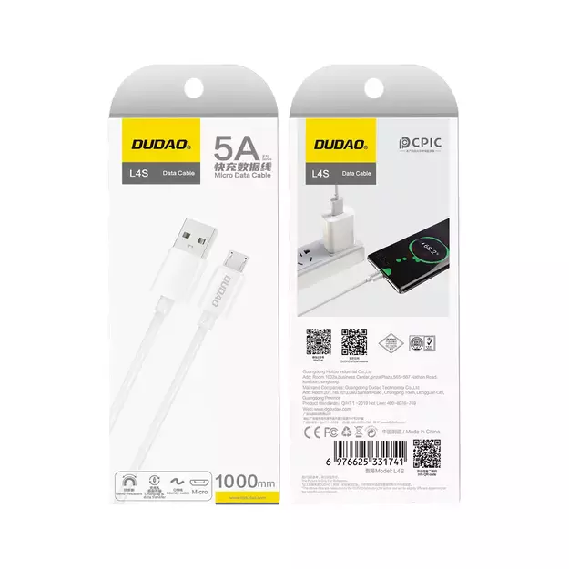 Dudao L4SM USB-A / micro USB cable 2A 1m - white 1