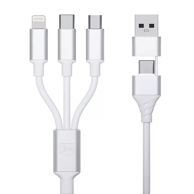 3mk Hyper Cable 3in1 USB-A - USB-C / USB-C - micro USB - Lightning 1.5m - white 2